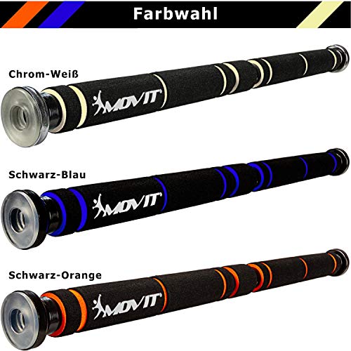 MOVIT Türreck Klimmzugstange zum Eindrehen, stufenlos anpassbar (62,5 – 100 cm), bis 350 kg belastbar, transparente Seitengummis, XXL Softgrip, Schwarz/Weiß - 3