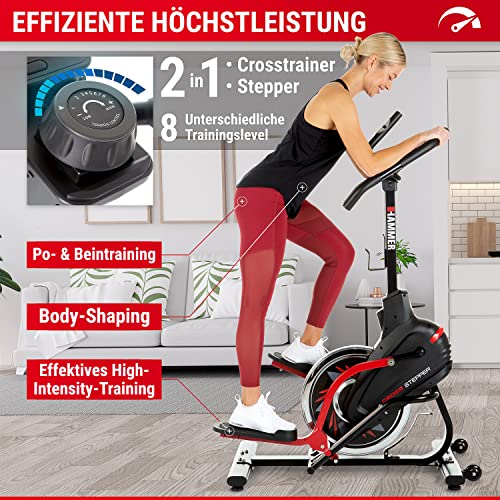 HAMMER Cross Stepper, Mix aus Crosstrainer- und Stepper-Workout, Tablet- und Smartphonehalterung, Fitness-Apps, max. Gewichtsbelastung 130 kg, 108 x 50 x 154 cm - 2
