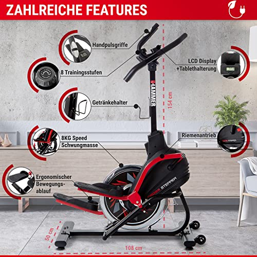 HAMMER Cross Stepper, Mix aus Crosstrainer- und Stepper-Workout, Tablet- und Smartphonehalterung, Fitness-Apps, max. Gewichtsbelastung 130 kg, 108 x 50 x 154 cm - 6