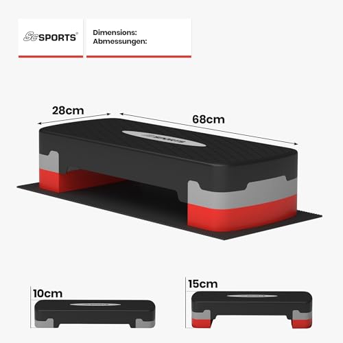 ScSPORTS® Stepper - Höhenverstellbar, mit 2 Stufen (10/15cm), Matte, bis 200kg, Rutschfest - Fitness Step, Stepboard, Steppbrett, Stepbench, Steppbank für Zuhause, Aerobic, Training, Gymnastik, Sport - 2