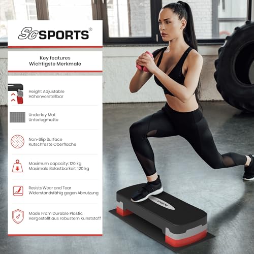 ScSPORTS® Stepper - Höhenverstellbar, mit 2 Stufen (10/15cm), Matte, bis 200kg, Rutschfest - Fitness Step, Stepboard, Steppbrett, Stepbench, Steppbank für Zuhause, Aerobic, Training, Gymnastik, Sport - 3