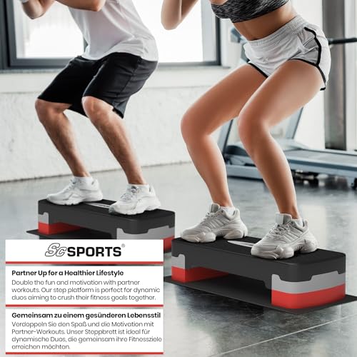 ScSPORTS® Stepper - Höhenverstellbar, mit 2 Stufen (10/15cm), Matte, bis 200kg, Rutschfest - Fitness Step, Stepboard, Steppbrett, Stepbench, Steppbank für Zuhause, Aerobic, Training, Gymnastik, Sport - 6