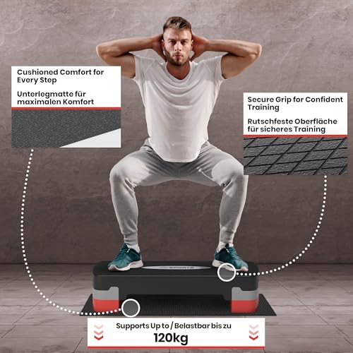 ScSPORTS® Stepper - Höhenverstellbar, mit 2 Stufen (10/15cm), Matte, bis 200kg, Rutschfest - Fitness Step, Stepboard, Steppbrett, Stepbench, Steppbank für Zuhause, Aerobic, Training, Gymnastik, Sport - 7