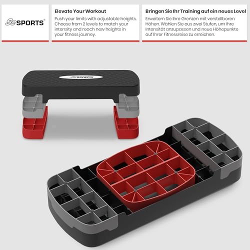 ScSPORTS® Stepper - Höhenverstellbar, mit 2 Stufen (10/15cm), Matte, bis 200kg, Rutschfest - Fitness Step, Stepboard, Steppbrett, Stepbench, Steppbank für Zuhause, Aerobic, Training, Gymnastik, Sport - 8