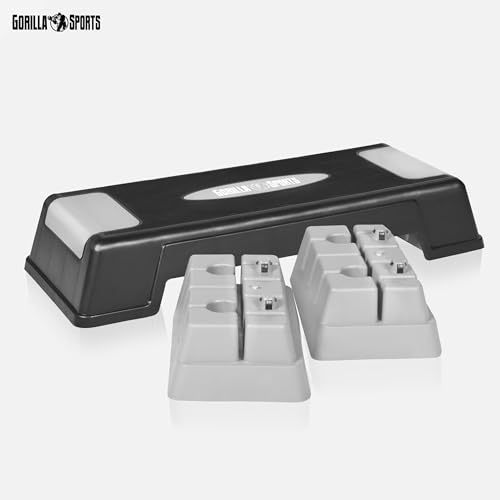 GORILLA SPORTS® Steppbrett - Höhenverstellbar (3 Stufen), Rutschfest, bis 200/300 kg, Grau-Schwarz, Größen: XS/XL - Aerobic Stepper, Stepbench, Stepboard, Stepbank für Zuhause, Fitness, Sport, Cardio - 2