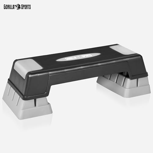 GORILLA SPORTS® Steppbrett - Höhenverstellbar (3 Stufen), Rutschfest, bis 200/300 kg, Grau-Schwarz, Größen: XS/XL - Aerobic Stepper, Stepbench, Stepboard, Stepbank für Zuhause, Fitness, Sport, Cardio - 3