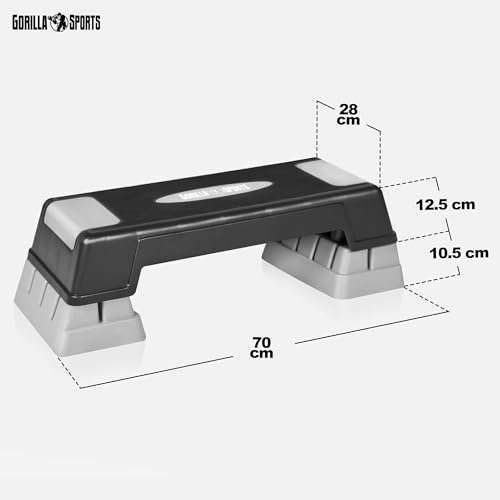 GORILLA SPORTS® Steppbrett - Höhenverstellbar (3 Stufen), Rutschfest, bis 200/300 kg, Grau-Schwarz, Größen: XS/XL - Aerobic Stepper, Stepbench, Stepboard, Stepbank für Zuhause, Fitness, Sport, Cardio - 6