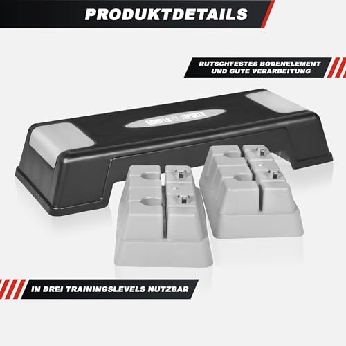 GORILLA SPORTS® Steppbrett - Höhenverstellbar (3 Stufen), Rutschfest, bis 200/300 kg, Grau-Schwarz, Größen: XS/XL - Aerobic Stepper, Stepbench, Stepboard, Stepbank für Zuhause, Fitness, Sport, Cardio - 7