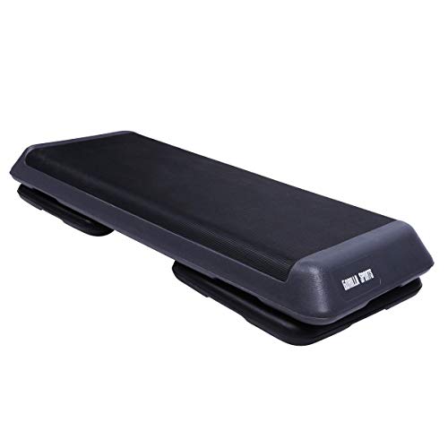 GORILLA SPORTS® Aerobic Steppbrett - mit 3 Stufen Höhenverstellbar, 10cm, 15cm, 20cm, rutschfest, bis 200kg, Schwarz/Grau - Stepper Fitness, Stepbench, Step Brett, für Zuhause, Trainingsgerät - 3