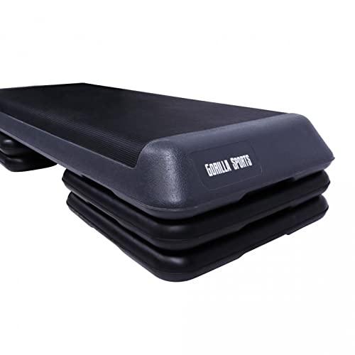 GORILLA SPORTS® Aerobic Steppbrett - mit 3 Stufen Höhenverstellbar, 10cm, 15cm, 20cm, rutschfest, bis 200kg, Schwarz/Grau - Stepper Fitness, Stepbench, Step Brett, für Zuhause, Trainingsgerät - 4