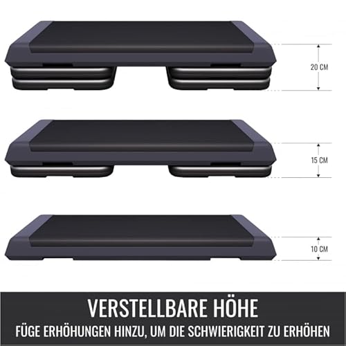 GORILLA SPORTS® Aerobic Steppbrett - mit 3 Stufen Höhenverstellbar, 10cm, 15cm, 20cm, rutschfest, bis 200kg, Schwarz/Grau - Stepper Fitness, Stepbench, Step Brett, für Zuhause, Trainingsgerät - 6