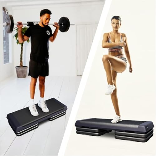 GORILLA SPORTS® Aerobic Steppbrett - mit 3 Stufen Höhenverstellbar, 10cm, 15cm, 20cm, rutschfest, bis 200kg, Schwarz/Grau - Stepper Fitness, Stepbench, Step Brett, für Zuhause, Trainingsgerät - 10