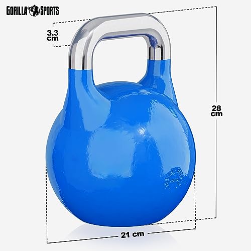 GORILLA SPORTS® Kettlebell Competition - Gewicht 8 kg bis 40 kg, Bodenschonende, aus Massivstahlguss, in 9 Farben - Wettkampf Kugelhantel, Schwunghantel, Kugelgewichte, für Fitness, Krafttraining, Gym - 3