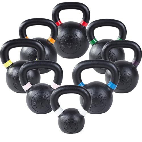 GORILLA SPORTS® Kettlebell - 4kg, 8kg, 12kg, 16kg, 20kg, 24kg, 28kg, 32kg Gewichte, Gusseisen, Schwarz mit Farbmarkierungen - Kugelhantel, Kugelgewicht, Schwunghantel, Krafttraining Gewichten - 6