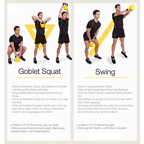 GORILLA SPORTS® Kettlebell - 4kg, 8kg, 12kg, 16kg, 20kg, 24kg, 28kg, 32kg Gewichte, Gusseisen, Schwarz mit Farbmarkierungen - Kugelhantel, Kugelgewicht, Schwunghantel, Krafttraining Gewichten - 7