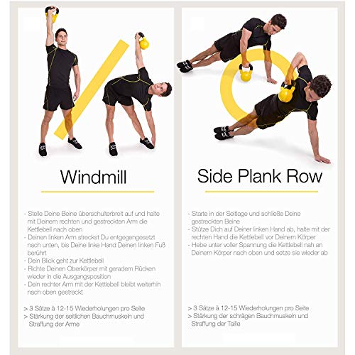 GORILLA SPORTS® Kettlebell - 4kg, 8kg, 12kg, 16kg, 20kg, 24kg, 28kg, 32kg Gewichte, Gusseisen, Schwarz mit Farbmarkierungen - Kugelhantel, Kugelgewicht, Schwunghantel, Krafttraining Gewichten - 8