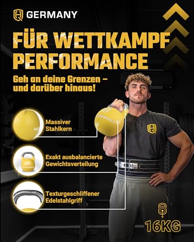 HQ Germany® Competition Kettlebell | 8-36kg | Sets | Edelstahl Griff | Pulverbeschichtet, Gewicht:16KG - 2