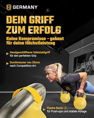 HQ Germany® Competition Kettlebell | 8-36kg | Sets | Edelstahl Griff | Pulverbeschichtet, Gewicht:16KG - 4
