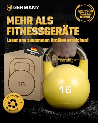 HQ Germany® Competition Kettlebell | 8-36kg | Sets | Edelstahl Griff | Pulverbeschichtet, Gewicht:16KG - 7