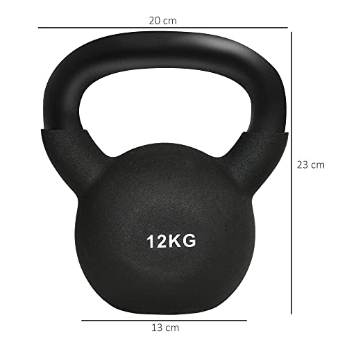 HOMCOM 12 KG Kettlebell Kugelhantel aus Gusseisen mit Neoprenbeschichtung Bodenschonende Schwunghantel Gewichtkugel für Gewichtheben, Konditionierung, Kraft- und Kerntraining Schwarz - 5