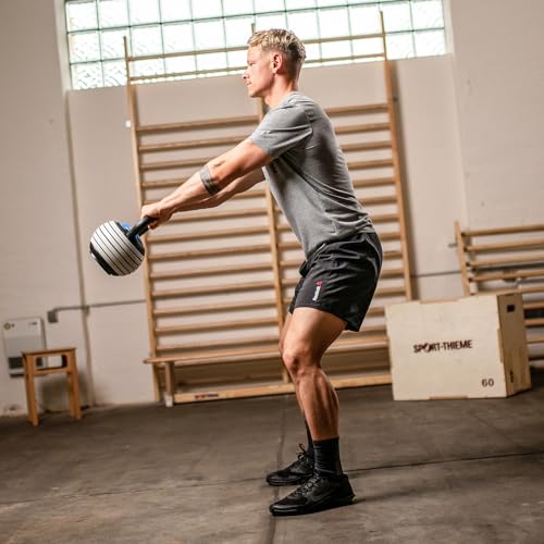 Sport-Thieme Kettlebell Set Vario | Verstellbare Kettlebell mit variablen Gewichtsscheiben: 4-18 kg | Platzsparend, Sicher | Stahl, Kunststoff | Schwarz-Grau-Blau | Markenqualität - 6
