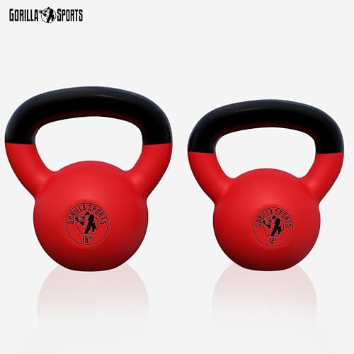 GORILLA SPORTS® Kettlebell - 2-32 kg Gewichte, Einzeln/Set, Gusseisen, Vinyl Beschichtung, Bodenschonende - Kugelhantel, Schwunghantel, Kugelgewicht, Rundgewichte für Fitness, Gym, Krafttraining - 2
