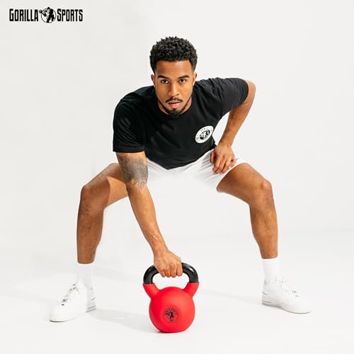 GORILLA SPORTS® Kettlebell - 2-32 kg Gewichte, Einzeln/Set, Gusseisen, Vinyl Beschichtung, Bodenschonende - Kugelhantel, Schwunghantel, Kugelgewicht, Rundgewichte für Fitness, Gym, Krafttraining - 8