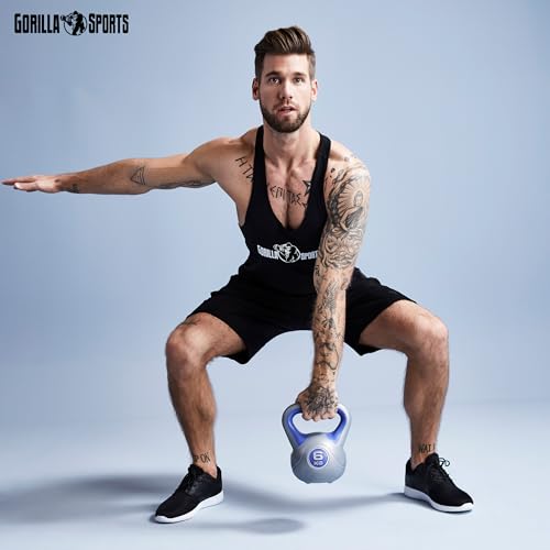 GORILLA SPORTS® Kettlebell - 2kg, 3kg, 4kg, 5kg, 6kg, 8kg, 10kg, 12kg, 14kg, 16kg, 18kg, 20kg Gewichte, Einzeln/Set, mit/ohne Ablage, Kunststoff - Kugelhantel, Schwunghantel, Kugelgewicht - 5