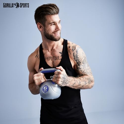 GORILLA SPORTS® Kettlebell - 2kg, 3kg, 4kg, 5kg, 6kg, 8kg, 10kg, 12kg, 14kg, 16kg, 18kg, 20kg Gewichte, Einzeln/Set, mit/ohne Ablage, Kunststoff - Kugelhantel, Schwunghantel, Kugelgewicht - 6