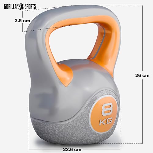 GORILLA SPORTS® Kettlebell - 2kg, 3kg, 4kg, 5kg, 6kg, 8kg, 10kg, 12kg, 14kg, 16kg, 18kg, 20kg Gewichte, Einzeln/Set, mit/ohne Ablage, Kunststoff - Kugelhantel, Schwunghantel, Kugelgewicht - 7