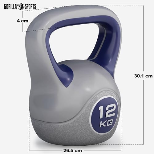 GORILLA SPORTS® Kettlebell - 2kg, 3kg, 4kg, 5kg, 6kg, 8kg, 10kg, 12kg, 14kg, 16kg, 18kg, 20kg Gewichte, Einzeln/Set, mit/ohne Ablage, Kunststoff - Kugelhantel, Schwunghantel, Kugelgewicht - 9