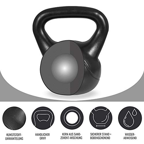 GORILLA SPORTS® Kettlebell - Einzeln 2kg - 20kg oder Set 17kg, 24kg, 30kg, 110kg, 113kg mit/ohne Ablage, Kunststoff - Kugelhantel, Kugelgewicht, Schwunghantel, Gewichten, Fitness, Krafttraining - 4