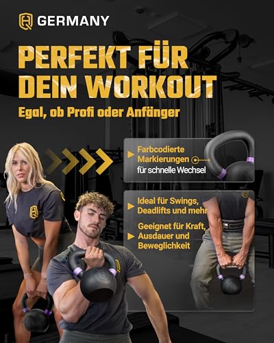 HQ Germany® Powdercoat Kettlebell | Vollguss | 2-32kg | Starter-Sets | Gewicht:+Starter-Set (8+10+12KG) - 6