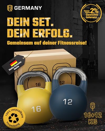 HQ Germany® Competition Kettlebell | 8-36kg | Sets | Edelstahl Griff | Gewicht:+Starter-Set (12+16KG) - 2