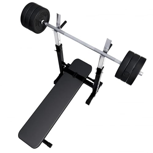 GORILLA SPORTS® Hantelbank - inkl. Hantelset 38/70/100kg, Ablage, Dip-Station, Höhenverstellbar, Klappbar, bis 200kg, Schwarz/Weiß - Trainingsbank mit Langhantelset, Drückerbank, Schrägbank, Flachbank - 11