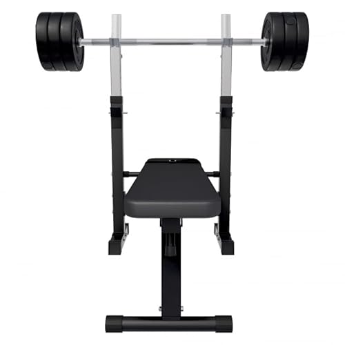 GORILLA SPORTS® Hantelbank - inkl. Hantelset 38/70/100kg, Ablage, Dip-Station, Höhenverstellbar, Klappbar, bis 200kg, Schwarz/Weiß - Trainingsbank mit Langhantelset, Drückerbank, Schrägbank, Flachbank - 12