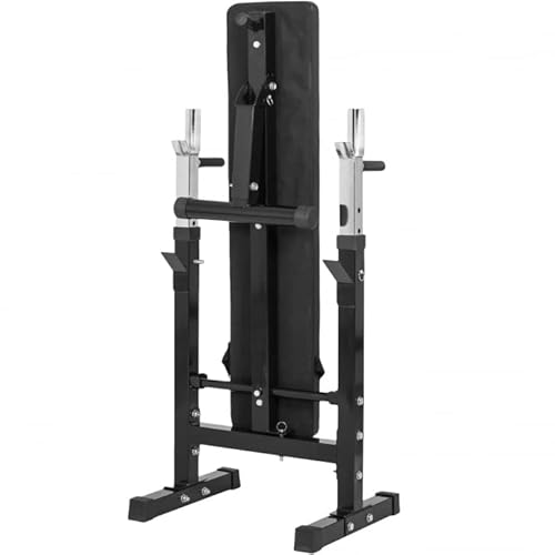 GORILLA SPORTS® Hantelbank - inkl. Hantelset 38/70/100kg, Ablage, Dip-Station, Höhenverstellbar, Klappbar, bis 200kg, Schwarz/Weiß - Trainingsbank mit Langhantelset, Drückerbank, Schrägbank, Flachbank - 13
