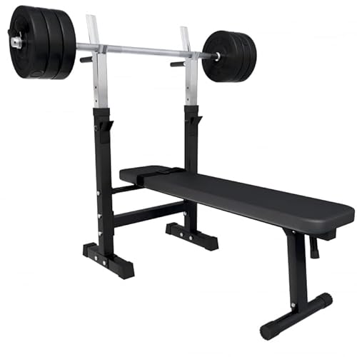 GORILLA SPORTS® Hantelbank - inkl. Hantelset 38/70/100kg, Ablage, Dip-Station, Höhenverstellbar, Klappbar, bis 200kg, Schwarz/Weiß - Trainingsbank mit Langhantelset, Drückerbank, Schrägbank, Flachbank - 19