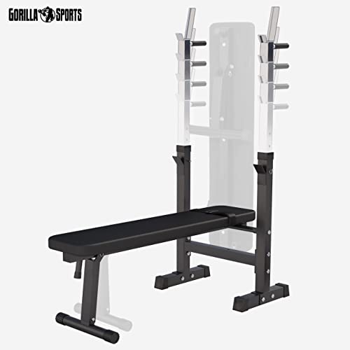 GORILLA SPORTS® Hantelbank - inkl. Hantelset 38/70/100kg, Ablage, Dip-Station, Höhenverstellbar, Klappbar, bis 200kg, Schwarz/Weiß - Trainingsbank mit Langhantelset, Drückerbank, Schrägbank, Flachbank - 4