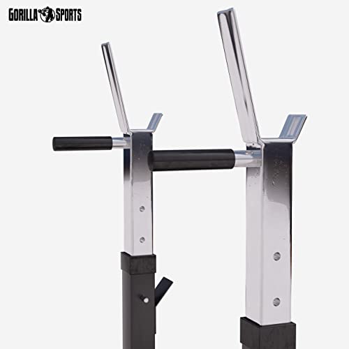 GORILLA SPORTS® Hantelbank - inkl. Hantelset 38/70/100kg, Ablage, Dip-Station, Höhenverstellbar, Klappbar, bis 200kg, Schwarz/Weiß - Trainingsbank mit Langhantelset, Drückerbank, Schrägbank, Flachbank - 6