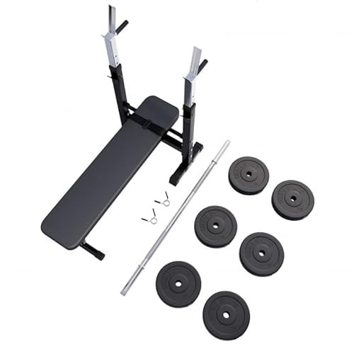 GORILLA SPORTS® Hantelbank - inkl. Hantelset 38/70/100kg, Ablage, Dip-Station, Höhenverstellbar, Klappbar, bis 200kg, Schwarz/Weiß - Trainingsbank mit Langhantelset, Drückerbank, Schrägbank, Flachbank - 10