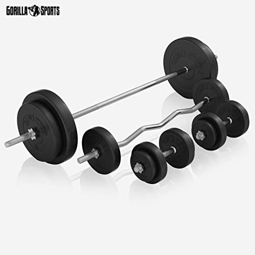 GORILLA SPORTS®Hantelbank mit Gewichten - 170 cm Hantelstange, 40/70/100 kg Hantelset, Beincurler, Butterfly, Dip-station, Curlpult - Trainingsbank, Fitnessstation, Kraftstation mit Langhantel - 4