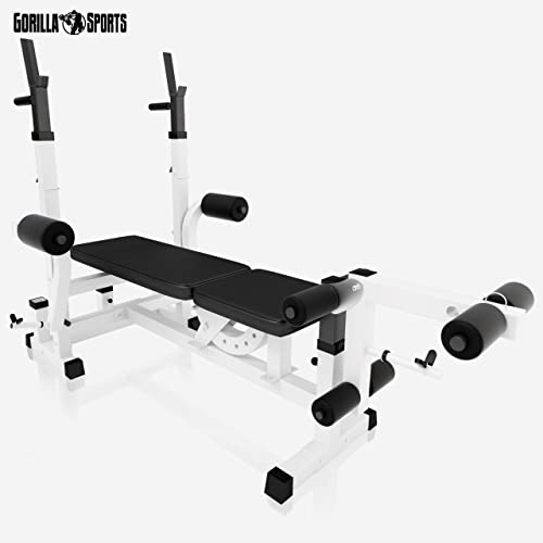 GORILLA SPORTS®Hantelbank mit Gewichten - 170 cm Hantelstange, 40/70/100 kg Hantelset, Beincurler, Butterfly, Dip-station, Curlpult - Trainingsbank, Fitnessstation, Kraftstation mit Langhantel - 6
