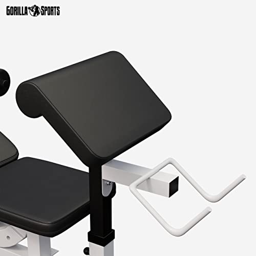 GORILLA SPORTS®Hantelbank mit Gewichten - 170 cm Hantelstange, 40/70/100 kg Hantelset, Beincurler, Butterfly, Dip-station, Curlpult - Trainingsbank, Fitnessstation, Kraftstation mit Langhantel - 7