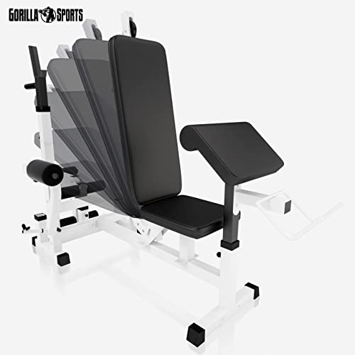 GORILLA SPORTS®Hantelbank mit Gewichten - 170 cm Hantelstange, 40/70/100 kg Hantelset, Beincurler, Butterfly, Dip-station, Curlpult - Trainingsbank, Fitnessstation, Kraftstation mit Langhantel - 8