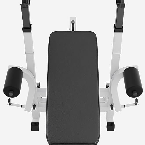 GORILLA SPORTS® Multifunktion Hantelbank - Verstellbar, mit Langhantel-Ablage, Curlpult und Butterfly, Dip-Station, Beincurler, Bankdrücken, Schwarz/Weiß - Trainingsbank, Kraftstation, Fitness Bank - 6