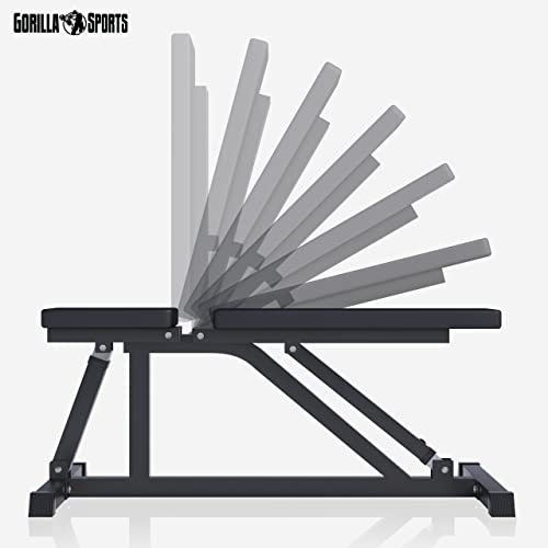 GORILLA SPORTS® Hantelbank - Rückenlehne 7-Fach, Sitz 4-Fach Verstellbar, bis 200 kg Belastbar, Schwarz/Weiß - Trainingsbank, Negativbank, Schrägbank, Fitnessbank, Bench, Flachbank, Fitness, Zuhause - 2