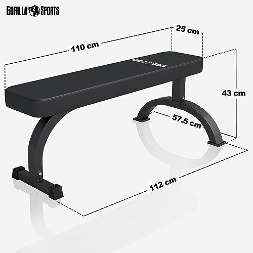 GORILLA SPORTS® Hantelbank - Massiv, bis 400 kg Belastbar, Gummierte Füße, Schwarz - Flachbank, Trainingsbank, Drückerbank, Bauchtrainer, Fitnessbank für Bankdrücken, Fitness, Training, Home Gym - 2