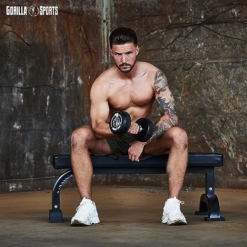 GORILLA SPORTS® Hantelbank - Massiv, bis 400 kg Belastbar, Gummierte Füße, Schwarz - Flachbank, Trainingsbank, Drückerbank, Bauchtrainer, Fitnessbank für Bankdrücken, Fitness, Training, Home Gym - 7