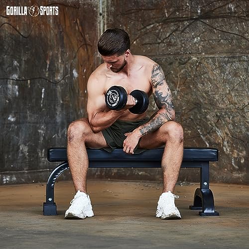 GORILLA SPORTS® Hantelbank - Massiv, bis 400 kg Belastbar, Gummierte Füße, Schwarz - Flachbank, Trainingsbank, Drückerbank, Bauchtrainer, Fitnessbank für Bankdrücken, Fitness, Training, Home Gym - 8